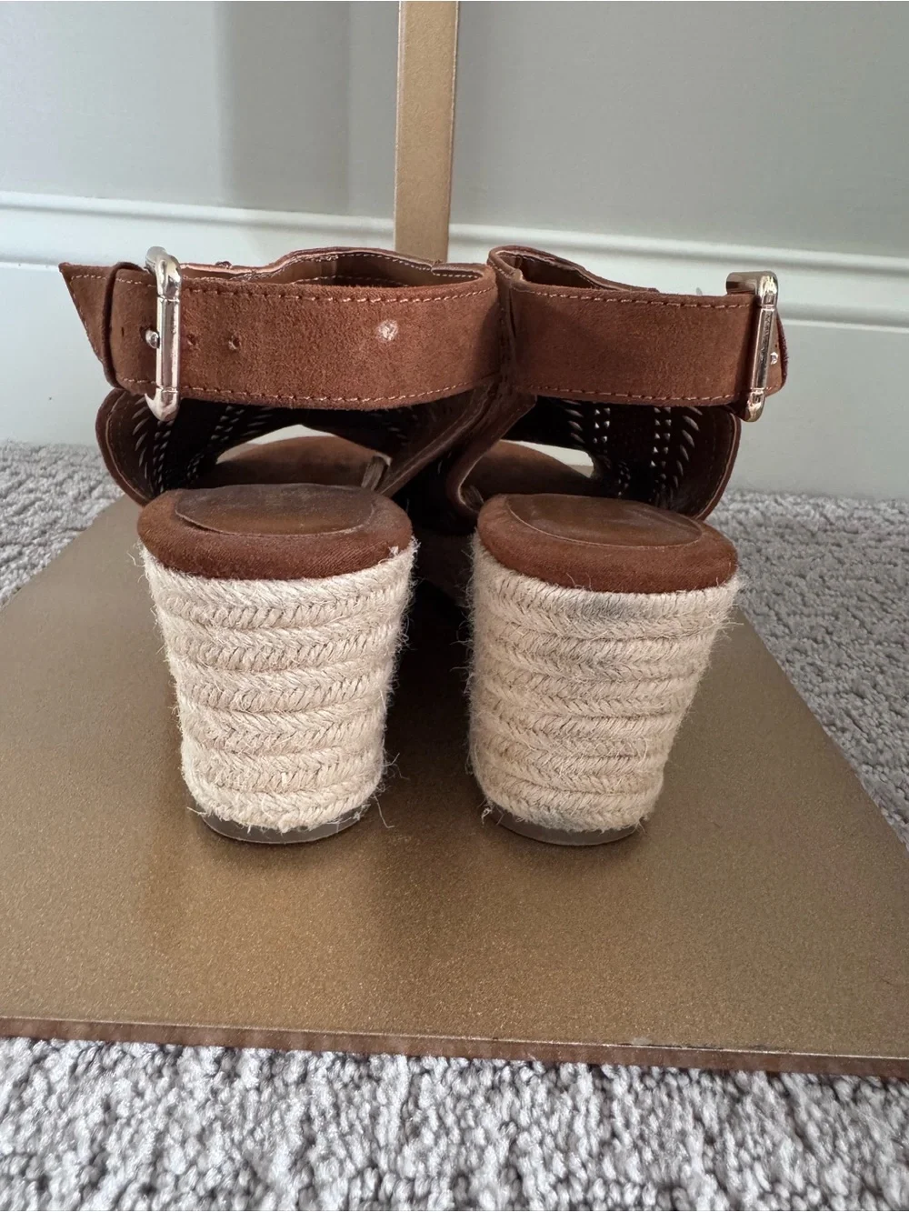 Liz Claiborne Brown Laser-Cut Peep-Toe Espadrille Wedges